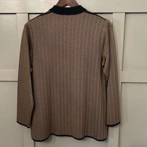 Exclusively Misook Herringbone Button Front Jacket Brown & Black Size Medium - Picture 10 of 12